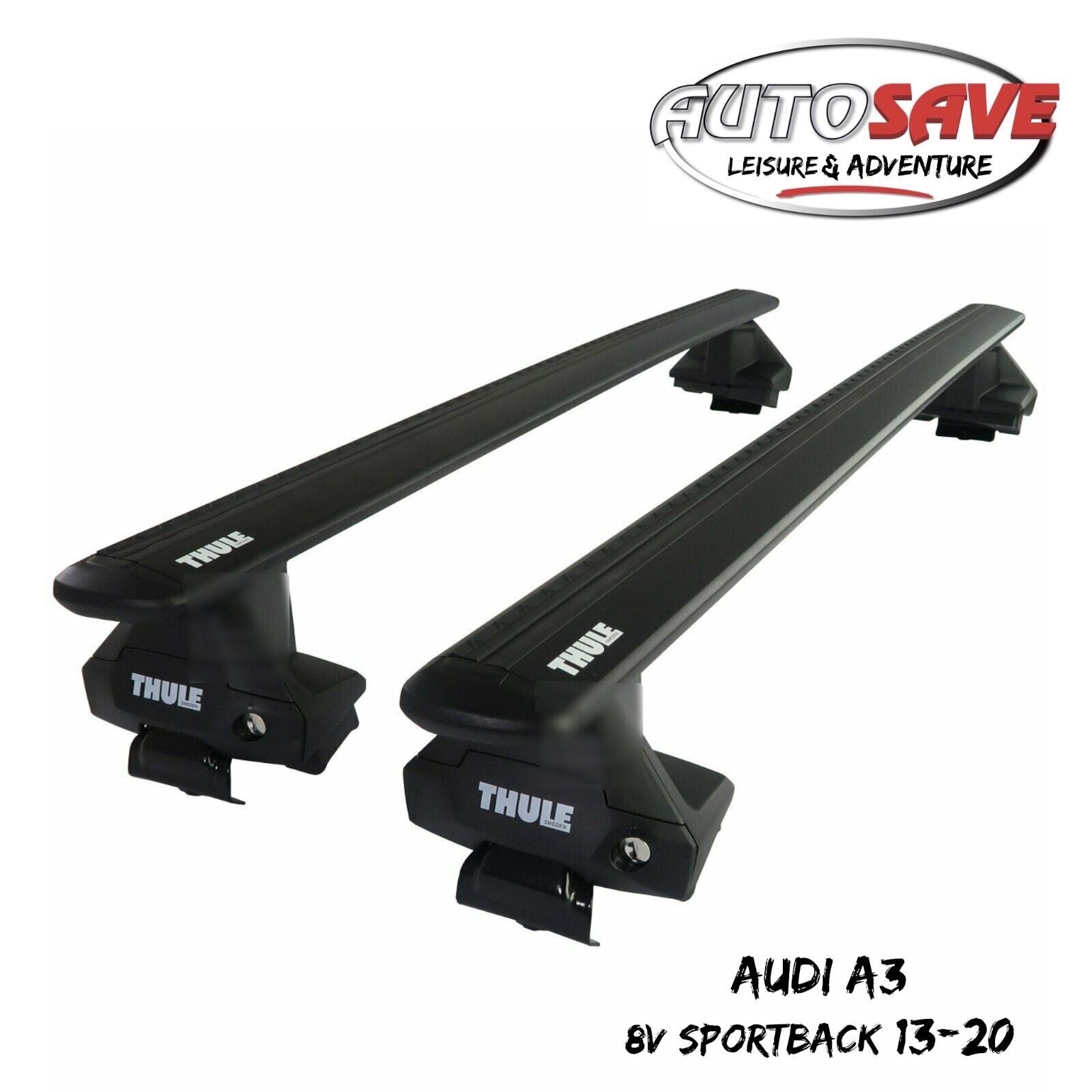 Thule Aluminium WingBar Evo Black Roof Bars to fit Audi A3 8V