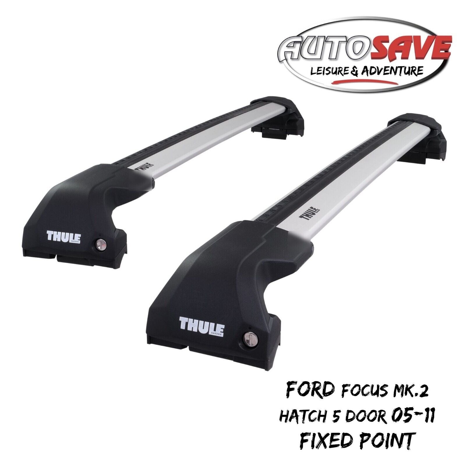 Thule WingBar Edge Silver Roof Bars for Ford Focus Mk2 Hatch 5 Dr 05 11 Fixpoint