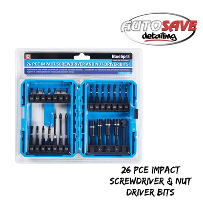 26 PCE IMPACT SCREWDRIVER AND NUT DRIVER BITS