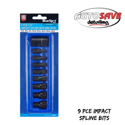 9 PCE 1/2" IMPACT SPLINE BITS (M6-M18)