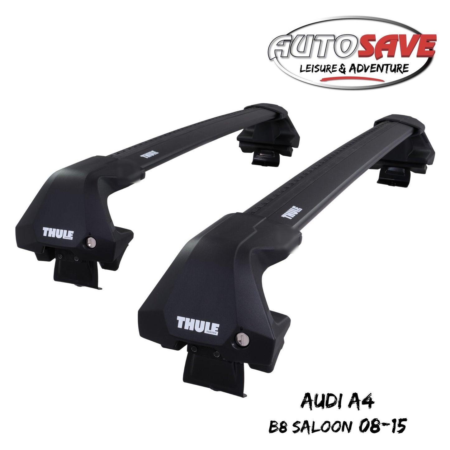 Thule WingBar Edge Black Aluminium Roof Bars Set to fit Audi A4 Saloon B8 08-15