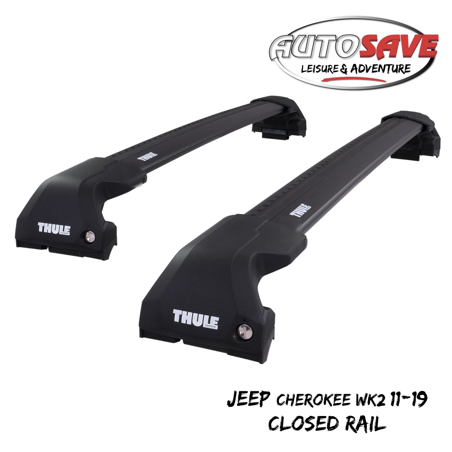 Thule WingBar Edge Black Roof Bars Jeep Grand Cherokee WK2 11-19 Closed Rails