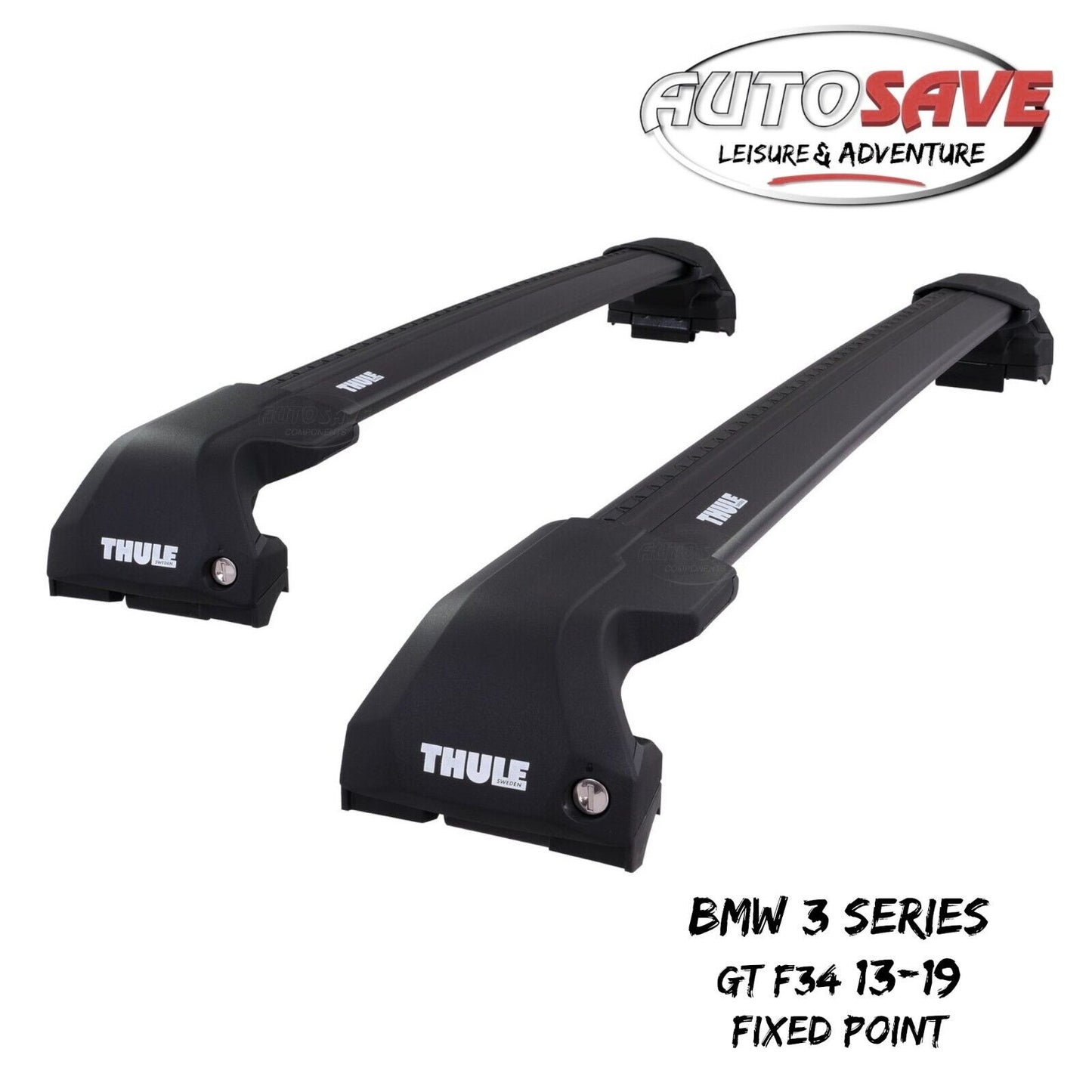 Thule WingBar Edge Black Roof Bars Set to fit BMW 3 Series GT F34 13-19 Fixpoint