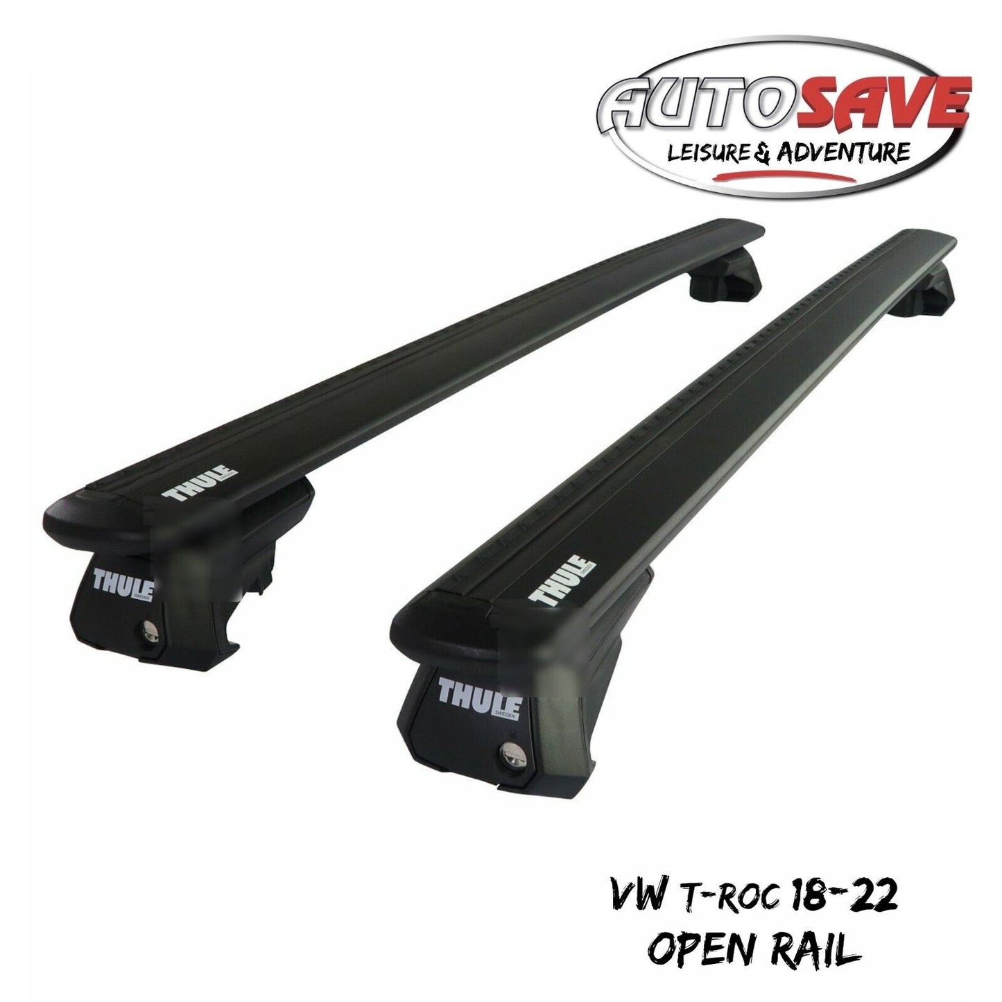 Thule Aluminium WingBar Evo Black Roof Bars Set to fit VW T-Roc 18-22 Open Rail