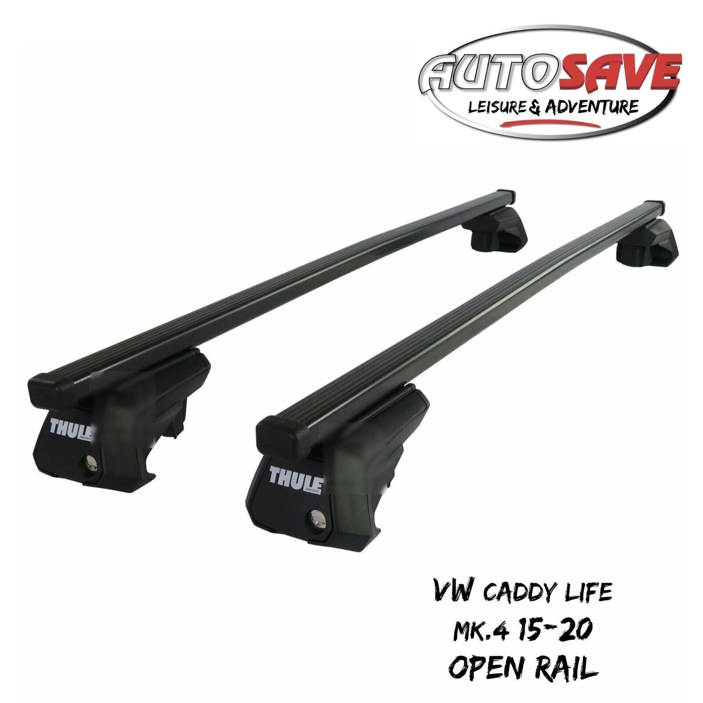 Thule Steel SquareBar Evo Roof Bar Set to fit VW Caddy Life Mk.4 15-20 Open Rail