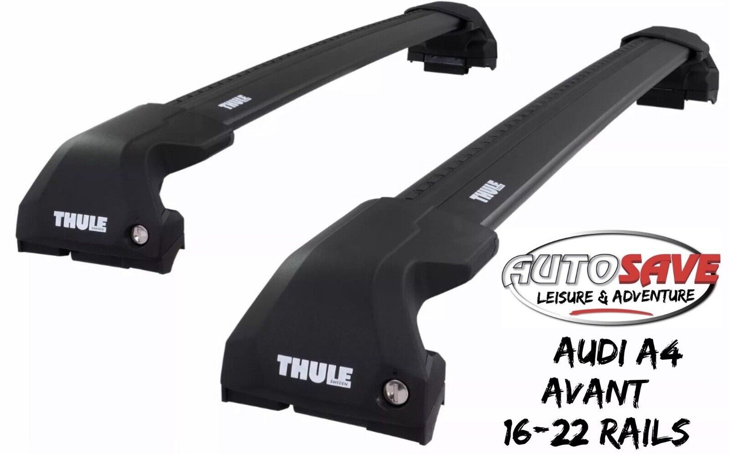 Thule WingBar Edge Black Aluminium Roof Bars Set for Audi A4 Avant 16-22 Rails