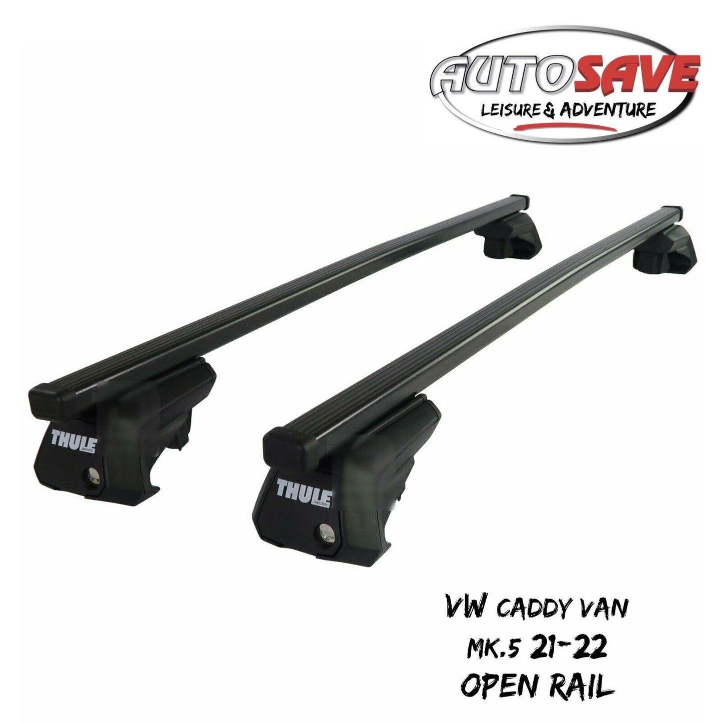 Thule Steel SquareBar Evo Roof Bars Set to fit VW Caddy Van Mk.5 21-22 Open Rail