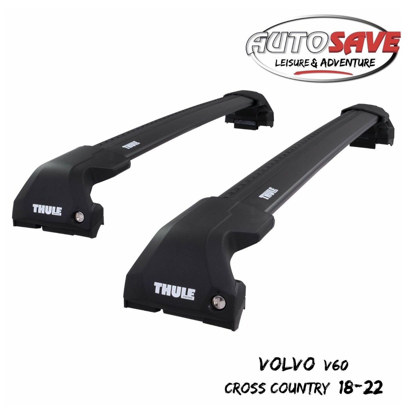 Thule WingBar Edge Black Roof Bars Set for Volvo V60 Cross Country 18-22 Rails