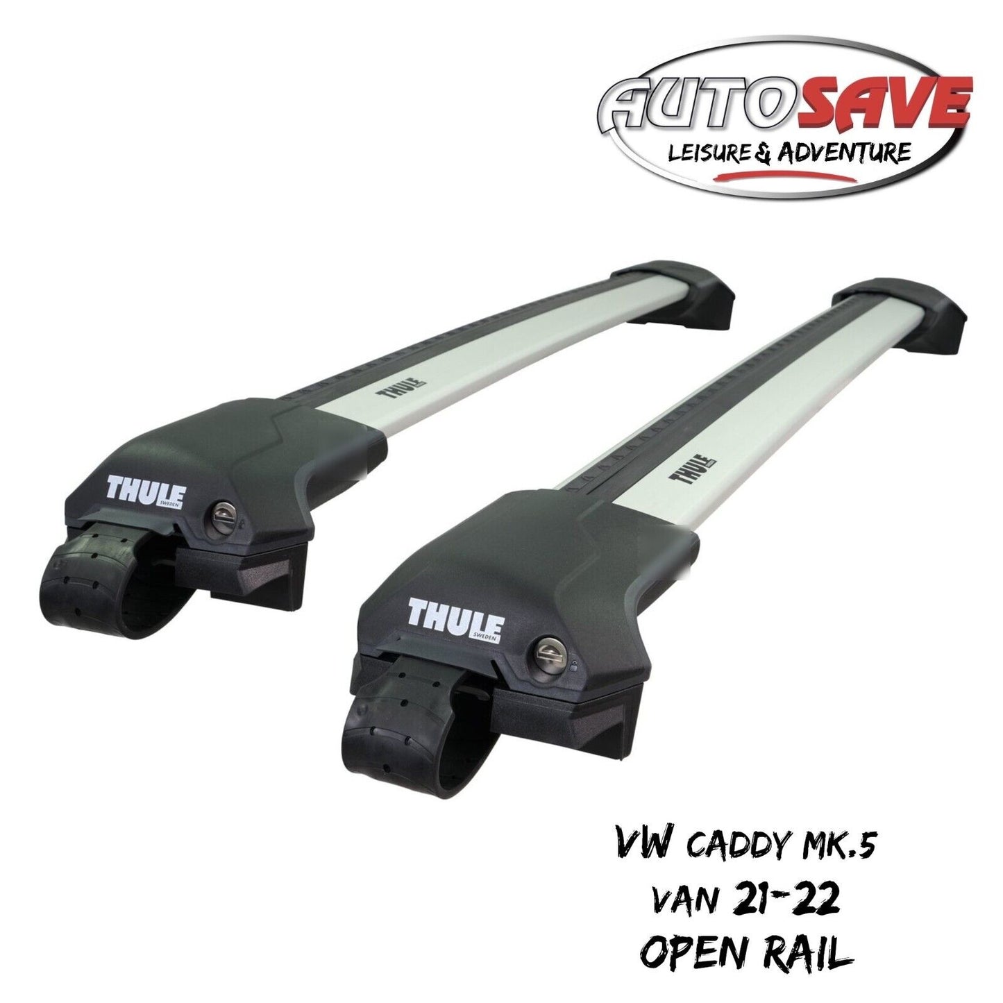Thule WingBar Edge Silver Roof Bars VW Caddy Van Mk5 21-22 Open Rails Alu Aero