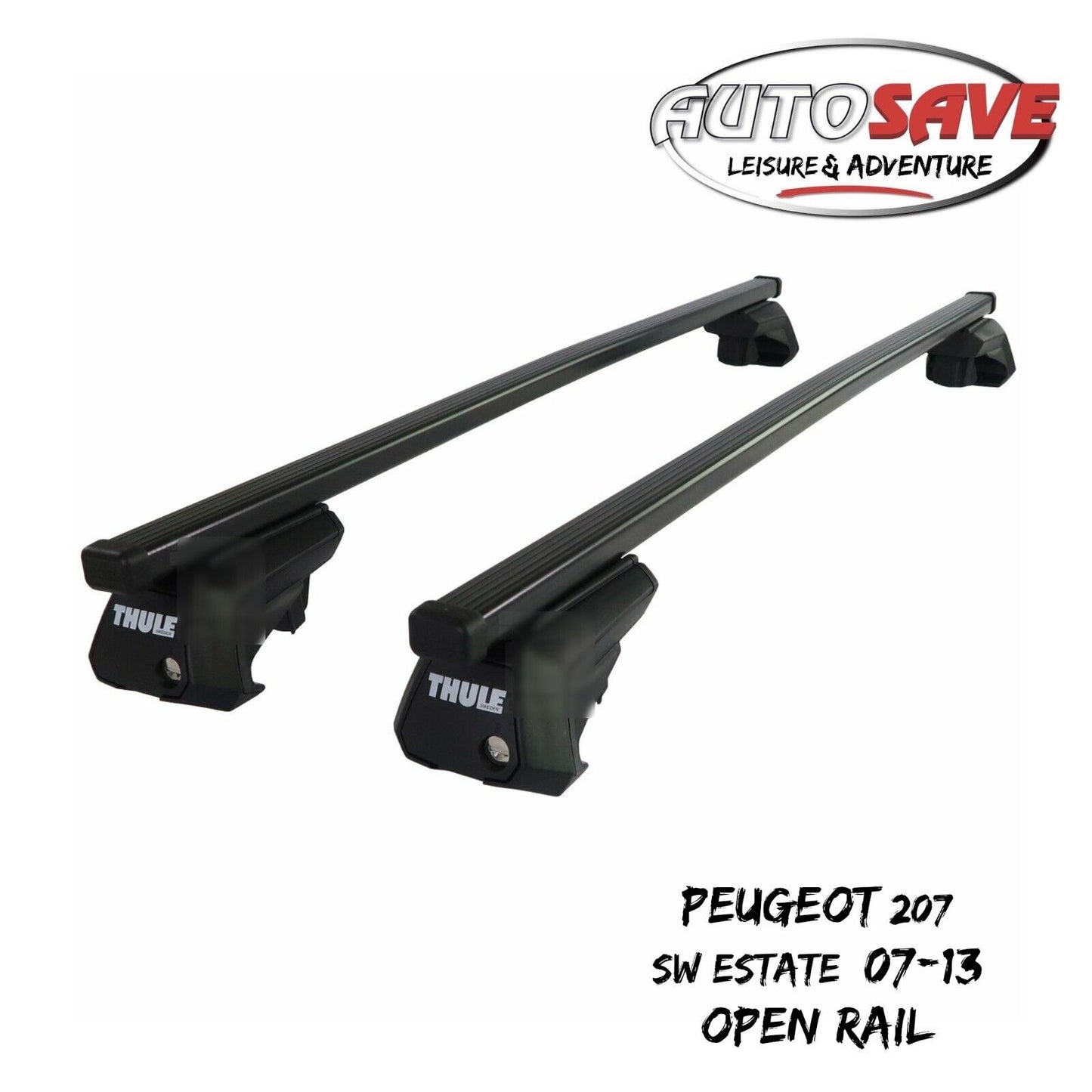 Thule Steel SquareBar Evo Roof Bars fit Peugeot 207 SW Estate 07-13 Open Rail