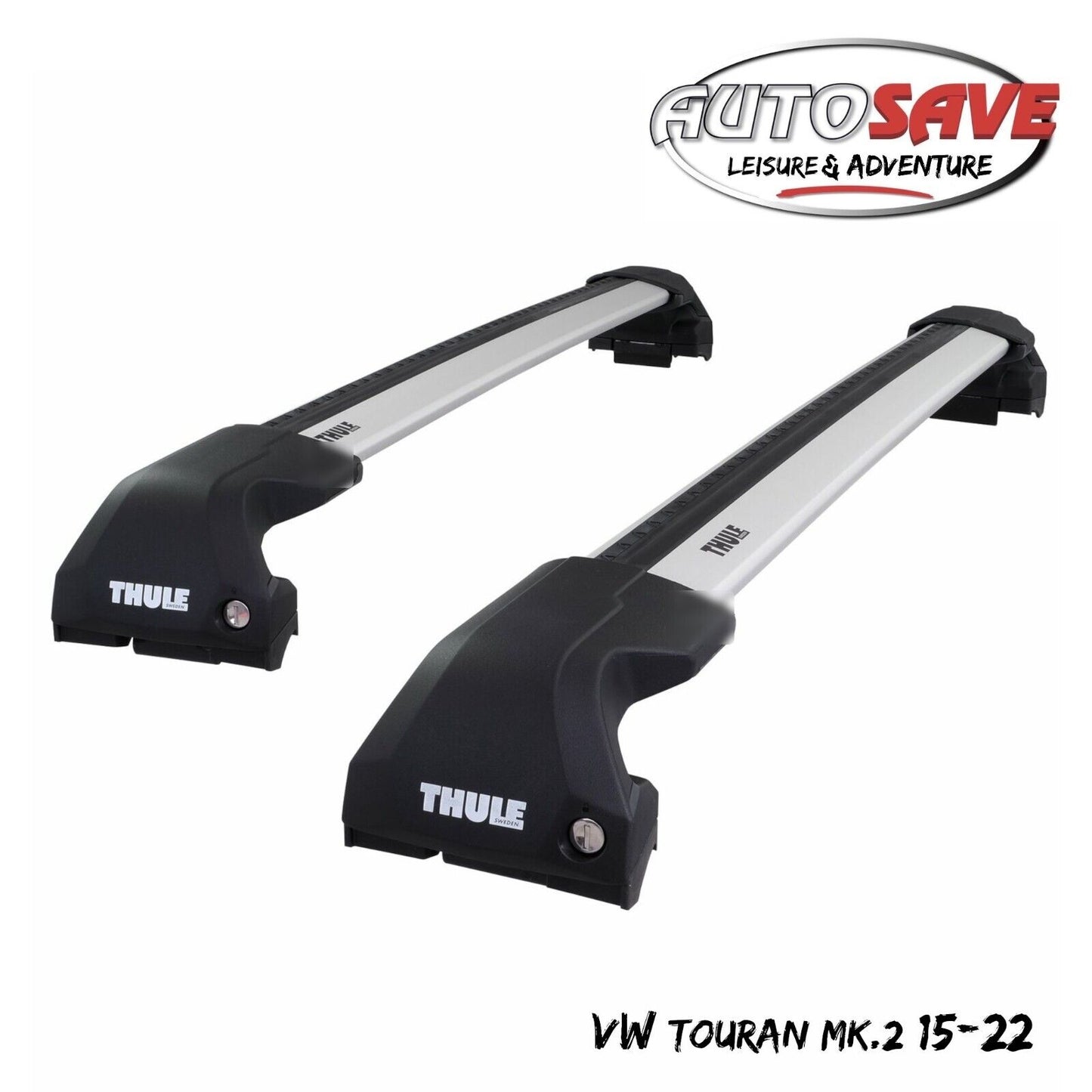 Thule WingBar Edge Silver Aluminium Roof Bars Set for VW Touran Mk.2 15-22 Rails