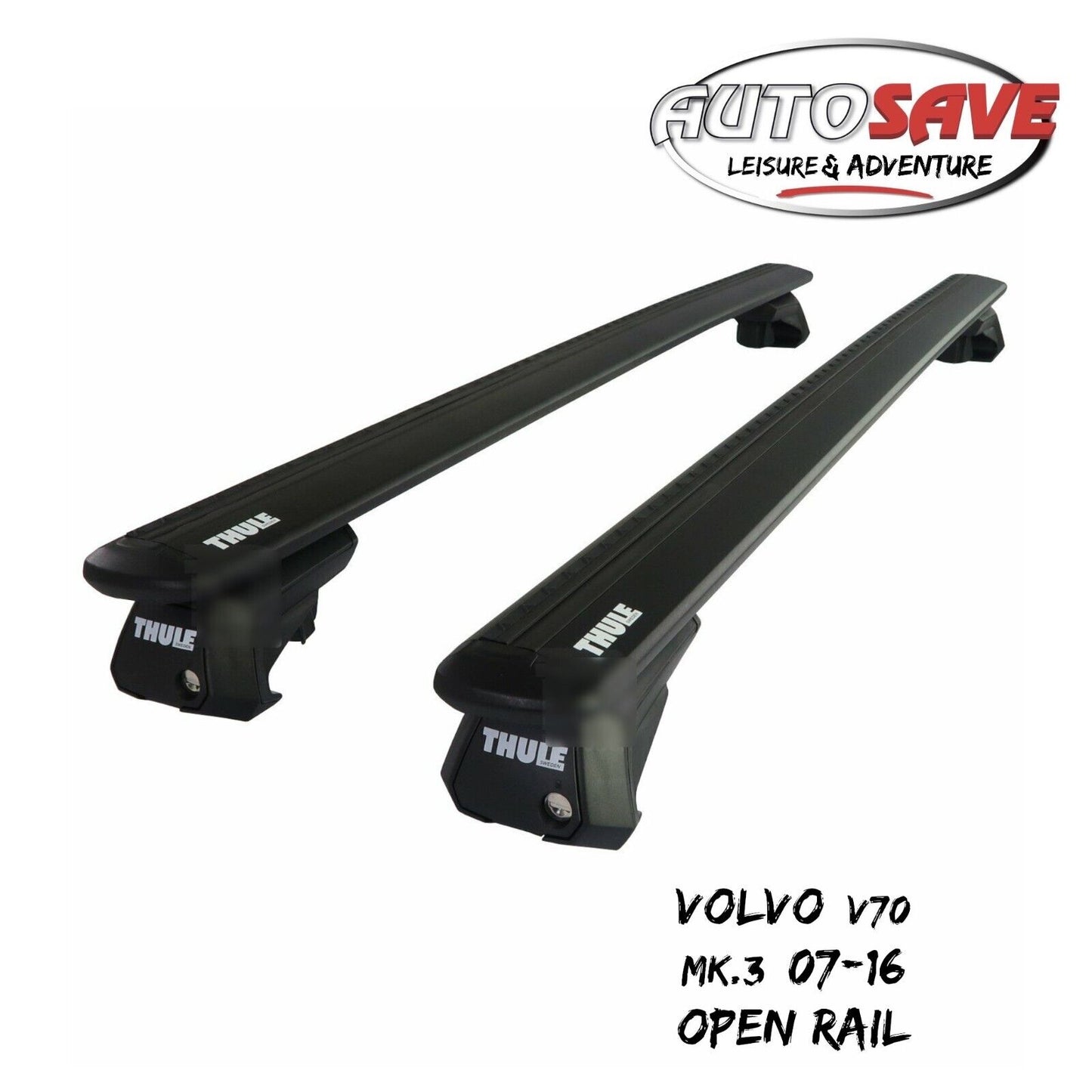 Thule Alu WingBar Evo Black Roof Bars Set to fit Volvo V70 Mk.3 07-16 Open Rail