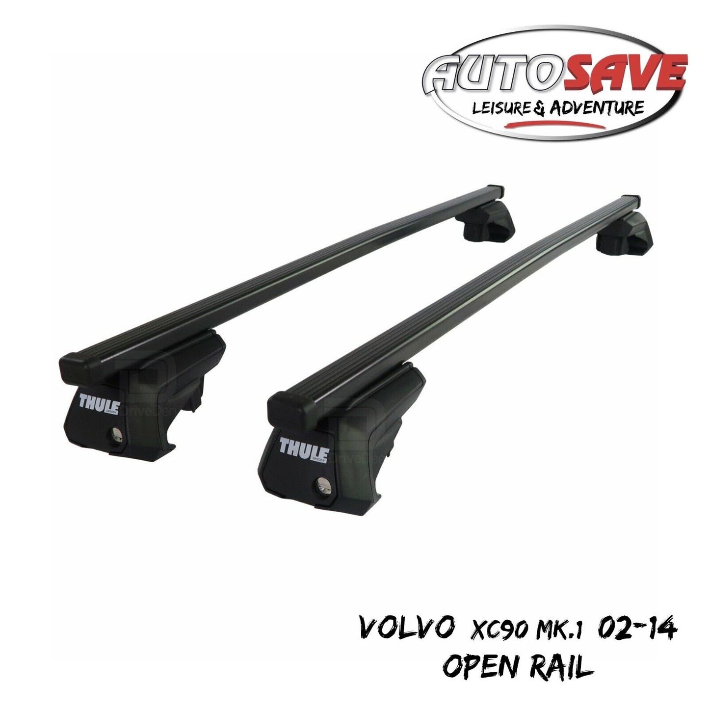 Thule Steel SquareBar Evo Roof Bars Set to fit Volvo XC90 Mk.1 02-14 Open Rail